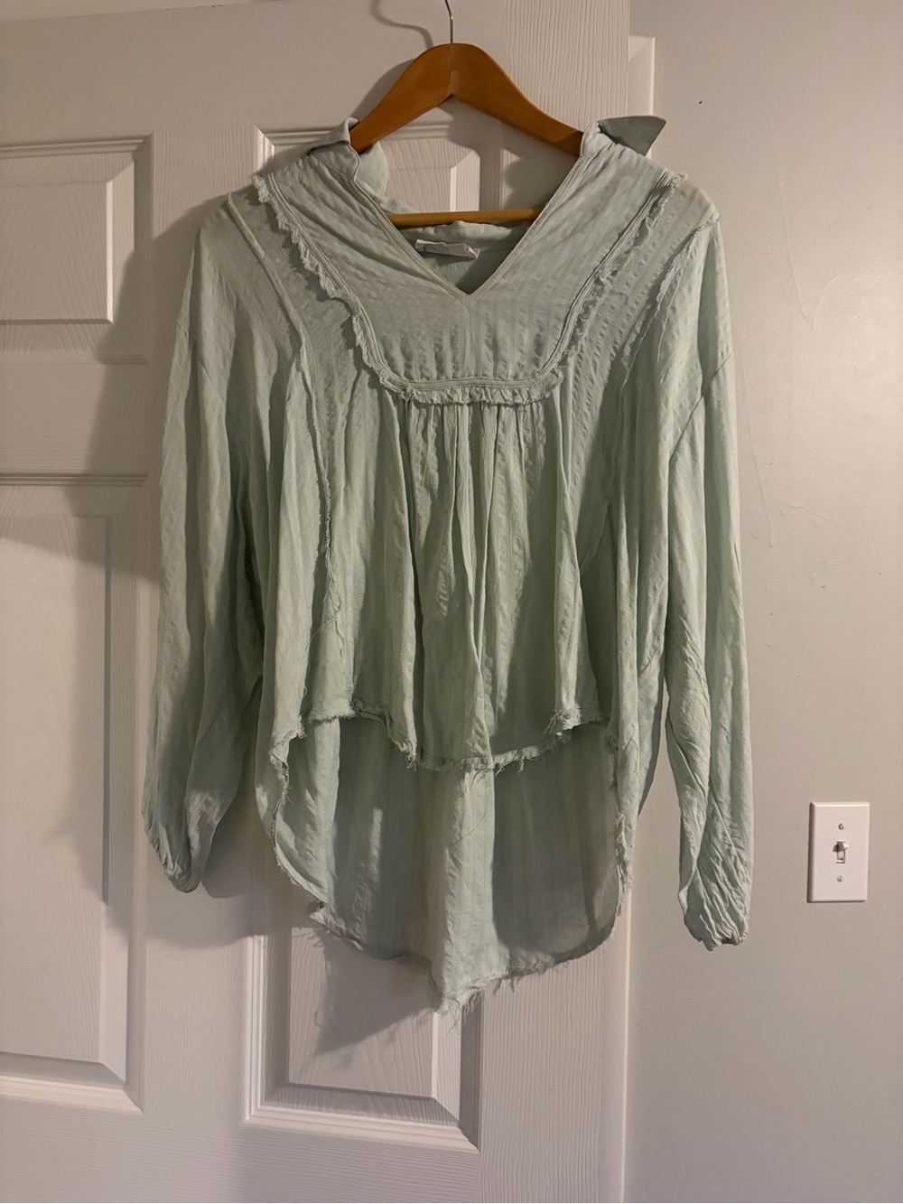 Carly Jean Los Angeles Mint Green V-Neck Smocked Blouse